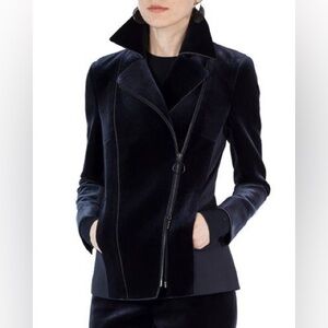 $1390 AKRIS PUNTO Velvet Jersey Biker Jacket Size 4